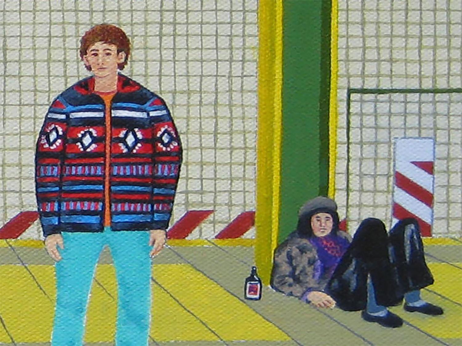 Station de métro, peinture originale - Marron Figurative Painting par Leroy Burt