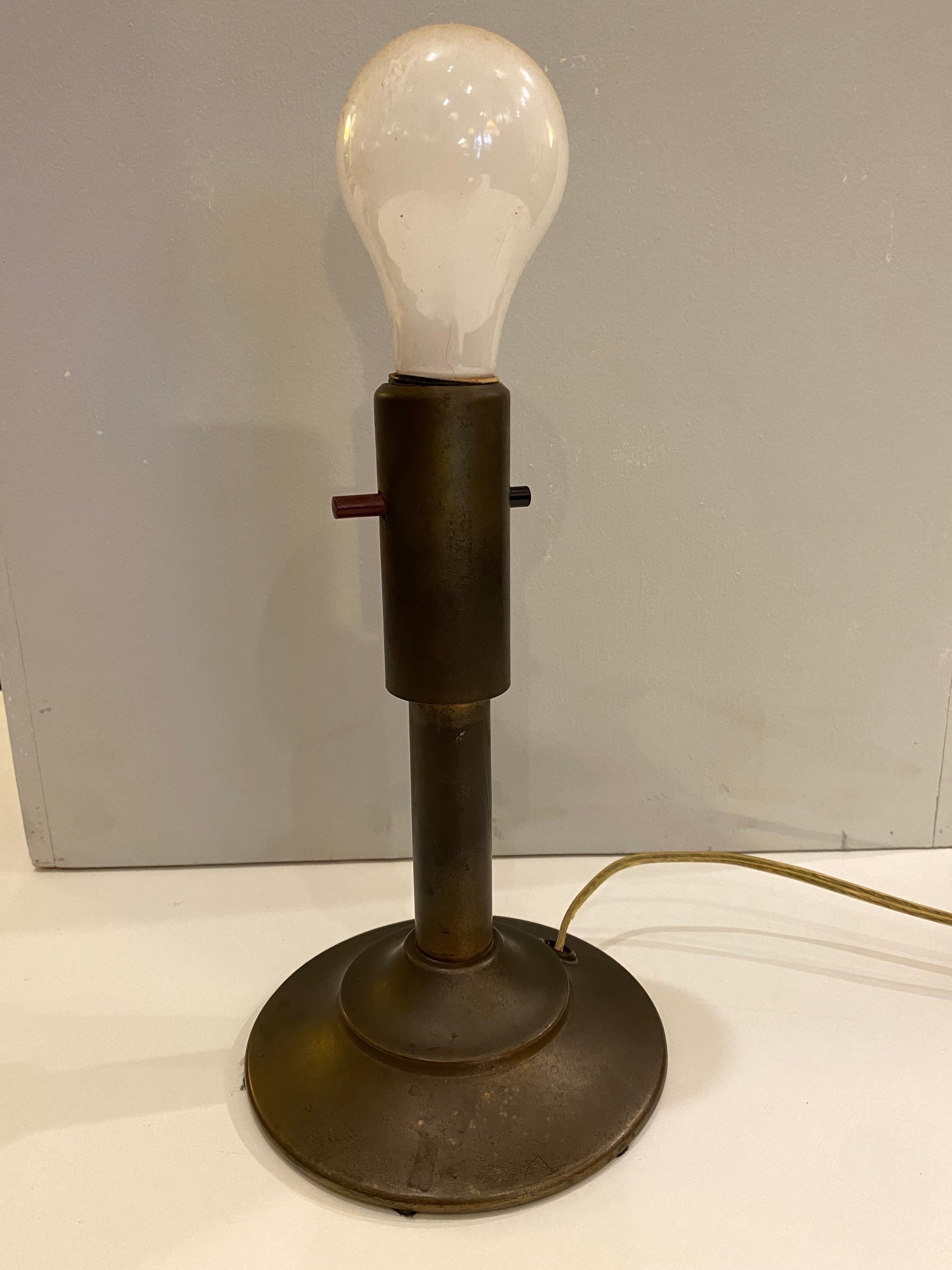 LeRoy C. Doane for The Miller Lamp Company Pagoda Table Lamp.  For years it was said this lamp was designed by Kem Weber.  This Lamp is very Original!  Retains all it's original applied Patina!  Peach Color Frosted Glass Top in Excellent Condition! 