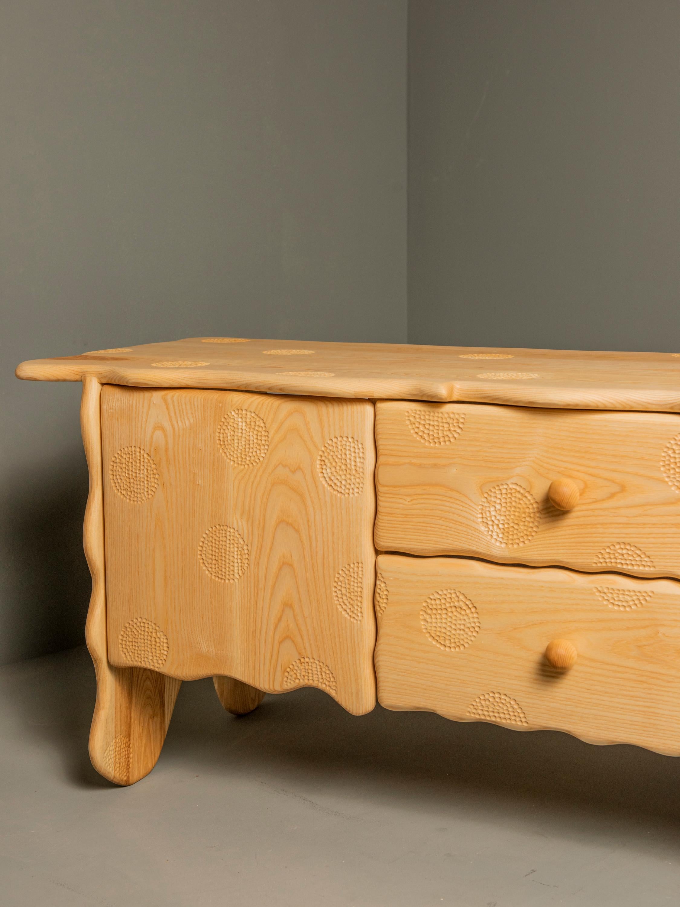 Leroy credenza by Luke Malaney
Dimensions: H 152.5 x D 56 x W 76 cm
Materials: Solid ash
Natural oil/wax finish

Luke Malaney designs and creates one of a kind pieces of furniture that are made to last. Using old world joinery, elegant design, and