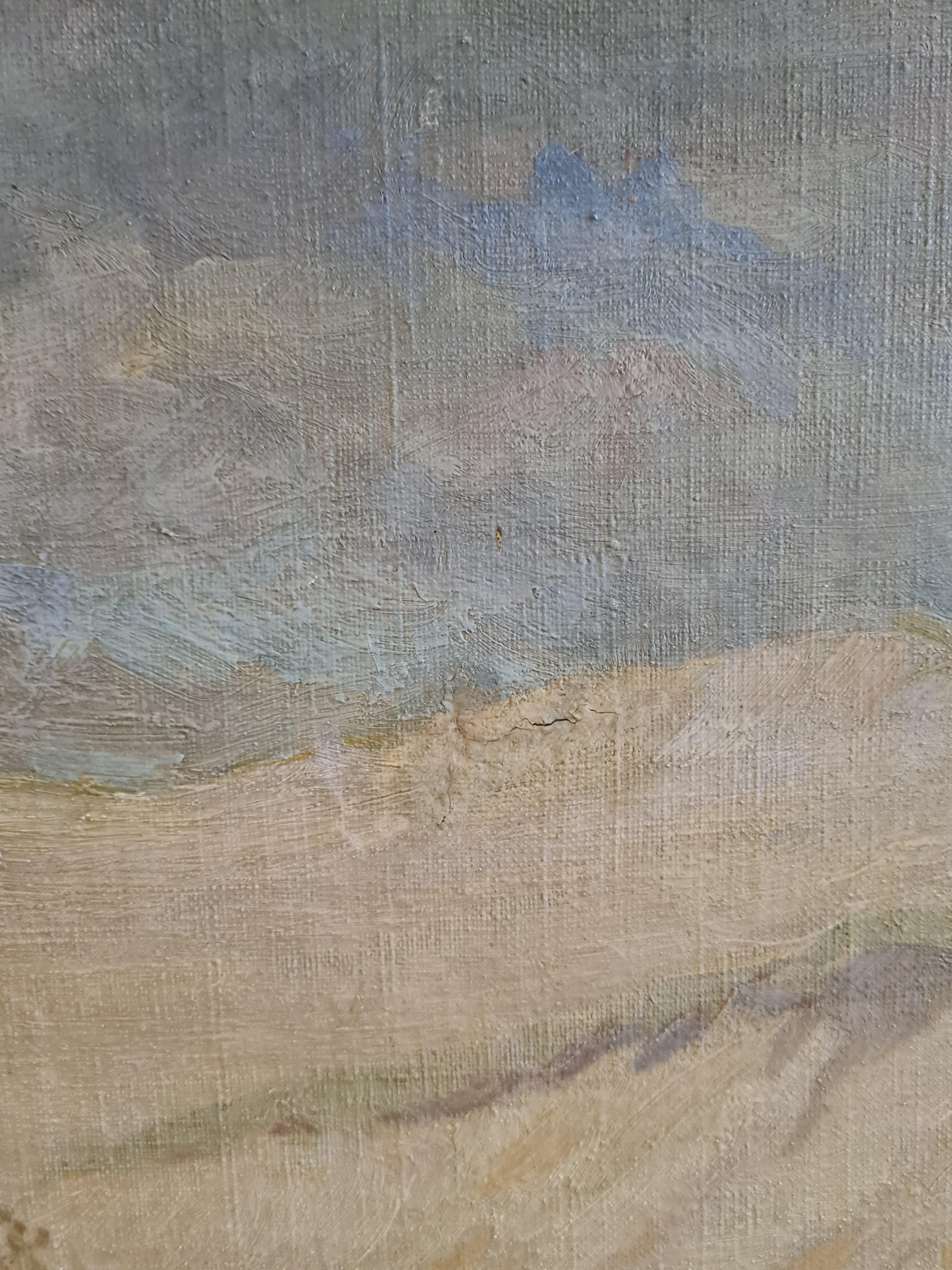 Paysage impressionniste américain de grande taille représentant une scène de neige, très probablement dans le Wisconsin, par LeRoy Ferdinand Jona. Le tableau est signé et daté en bas à droite et présenté dans un beau cadre doré.

Une vue imposante