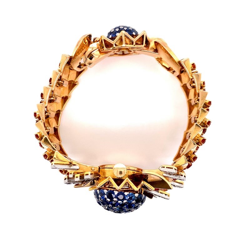 Leroy and Fils Gold Sapphire Citrine Diamond Bracelet Watch For Sale at  1stDibs