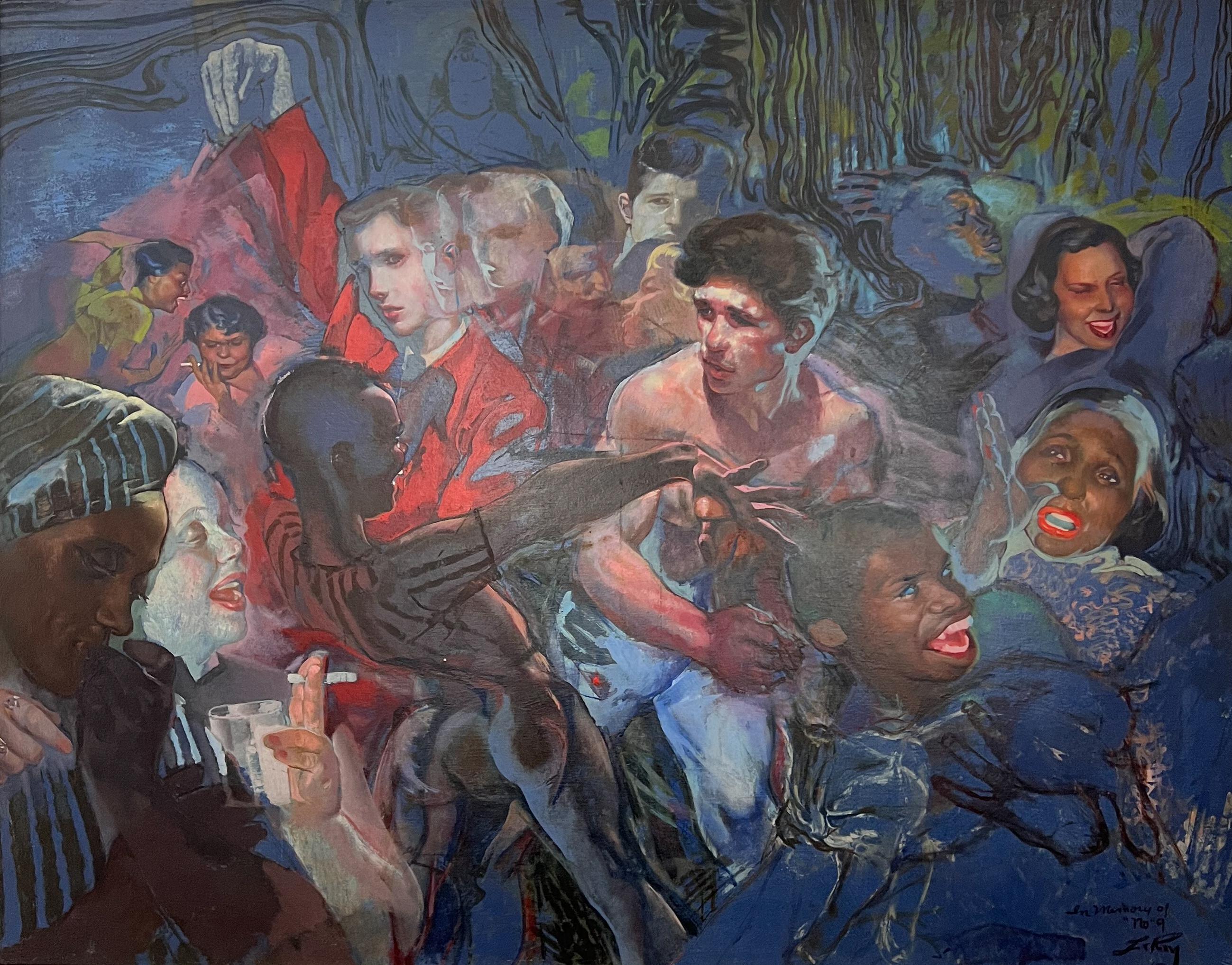 Untitled Mid-Century Painting of Party by African-American Artist from Detroit. - Gray Portrait Painting by Leroy Foster