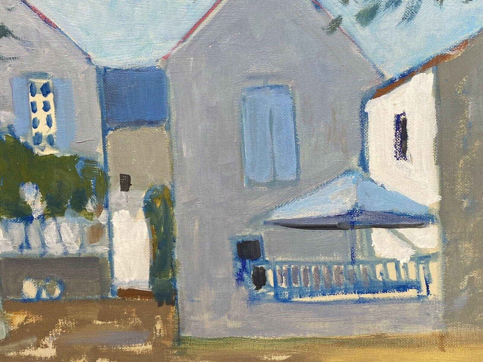 Leroy, French Contemporary Modernist Painting, Village Houses, Muted Colors In Excellent Condition In Cirencester, GB