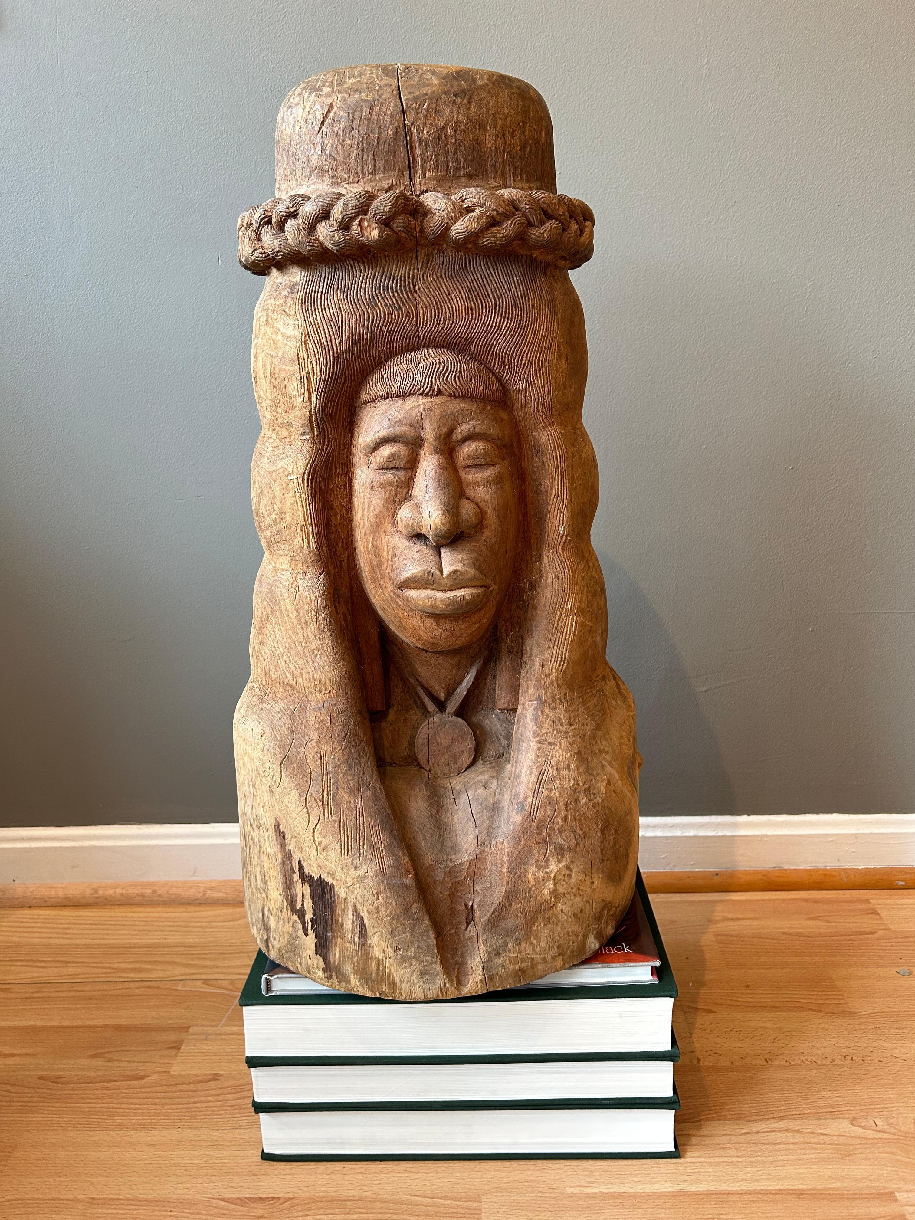 Wood Carving of Seminole Indian Chief and Wife - Sculpture by Leroy Jackson