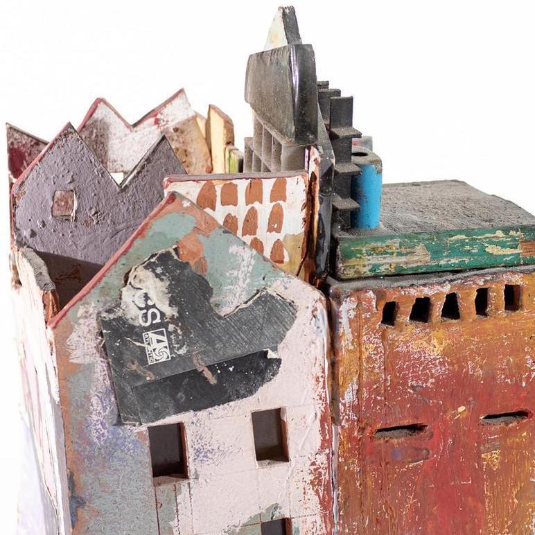 House clay sculpture of urban city row home w/ multiple Black History references For Sale 7
