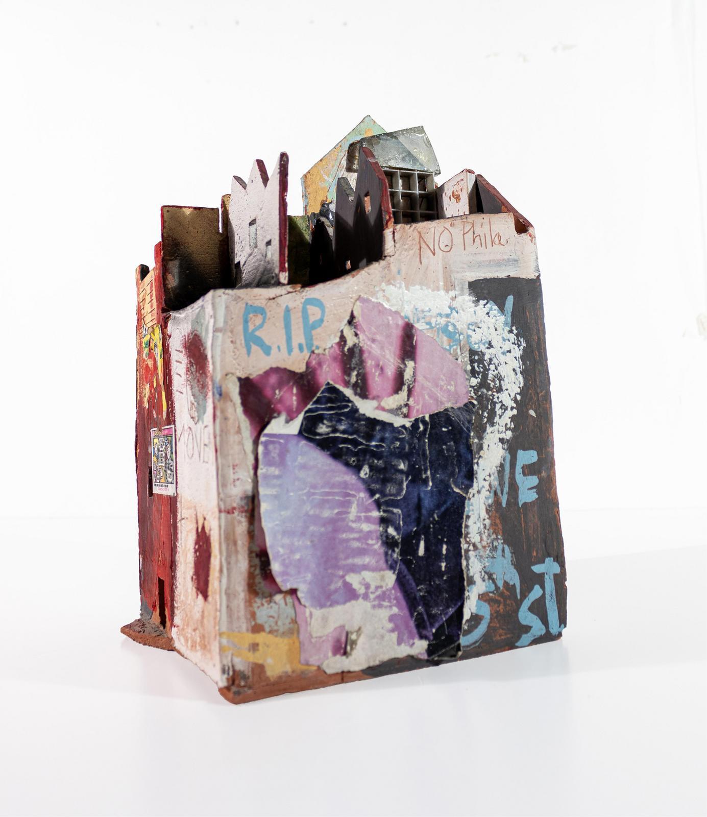House clay sculpture of urban city row home w/ multiple Black History references - Sculpture by Leroy Johnson