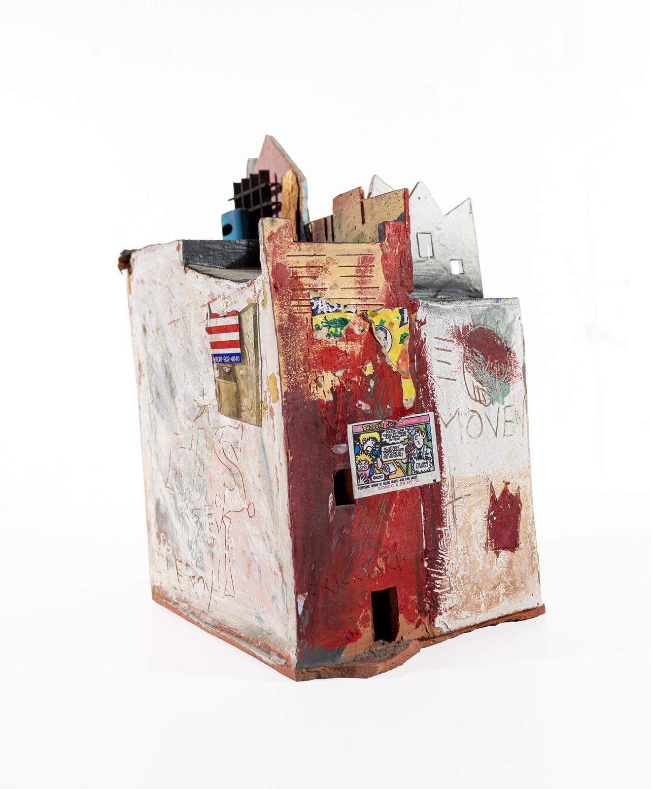 House clay sculpture of urban city row home w/ multiple Black History references - Beige Abstract Sculpture by Leroy Johnson