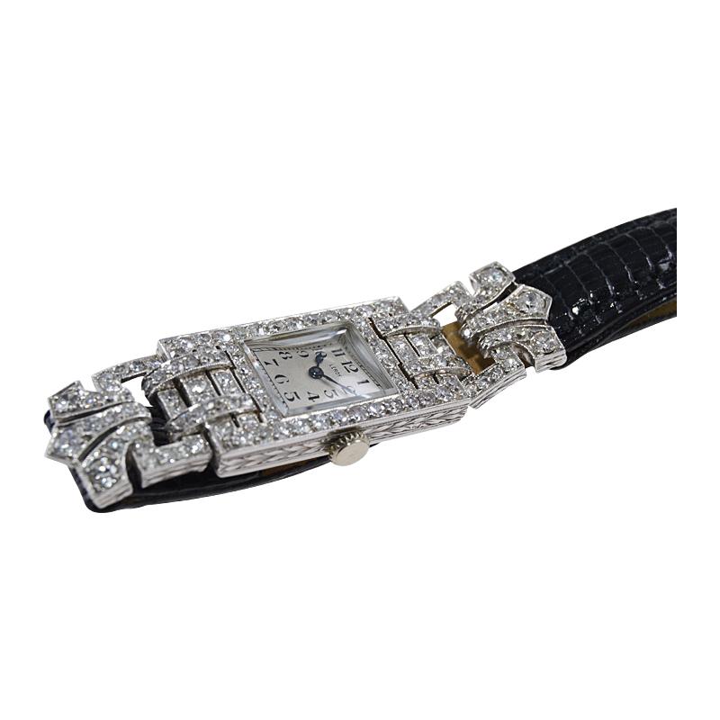 Leroy Ladies Platinum Art Deco Articulated Diamond Dress Watch For Sale 3