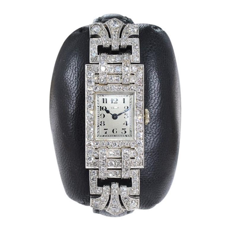 Art déco Montre habillée Art Déco Leroy en platine avec diamants articulés pour femmes en vente