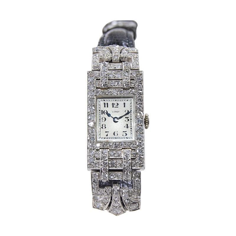 Women's Leroy Ladies Platinum Art Deco Articulated Diamond Dress Watch For Sale