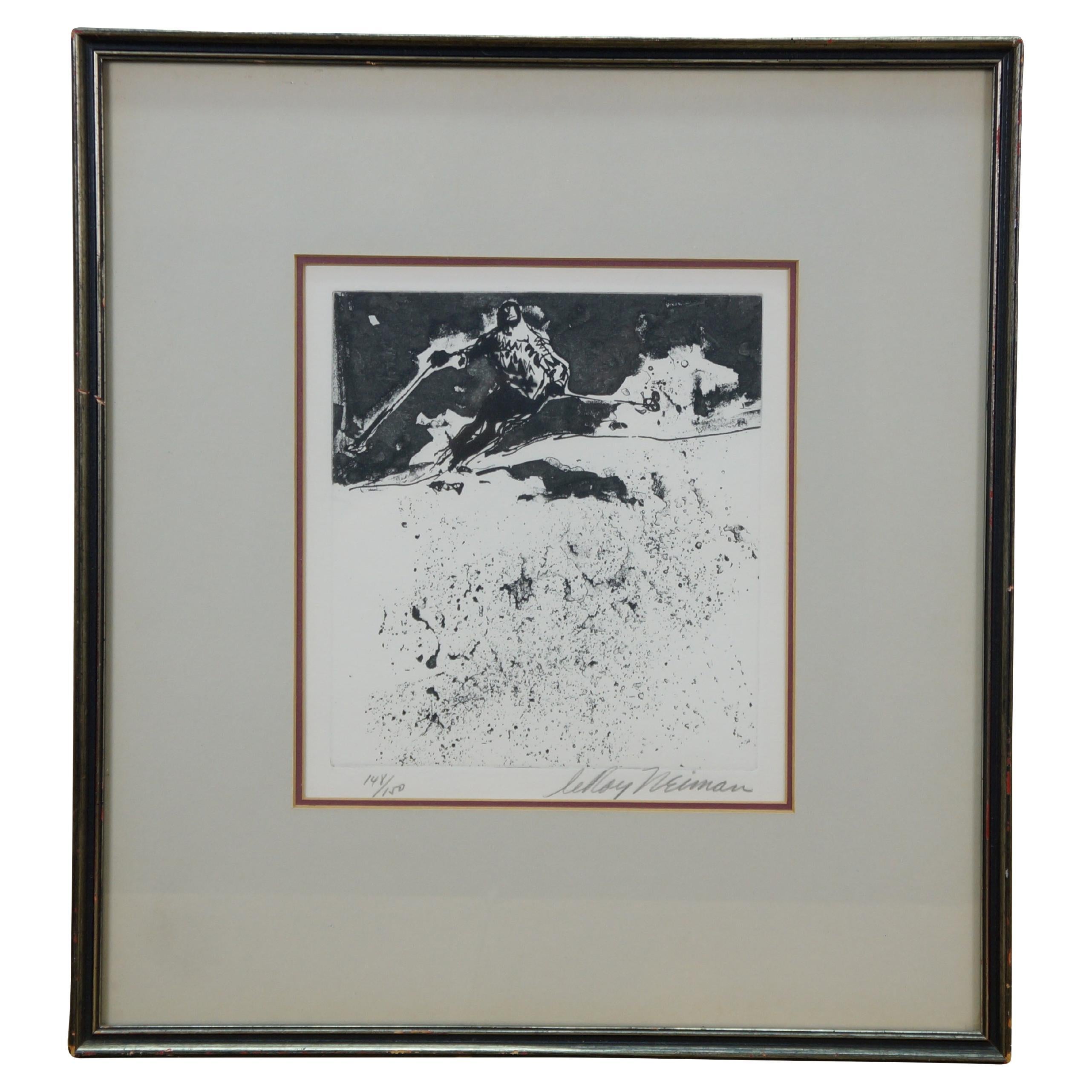 LeRoy Neiman 1972 Signed Framed Alpine Skiing VII Etching 16" For Sale