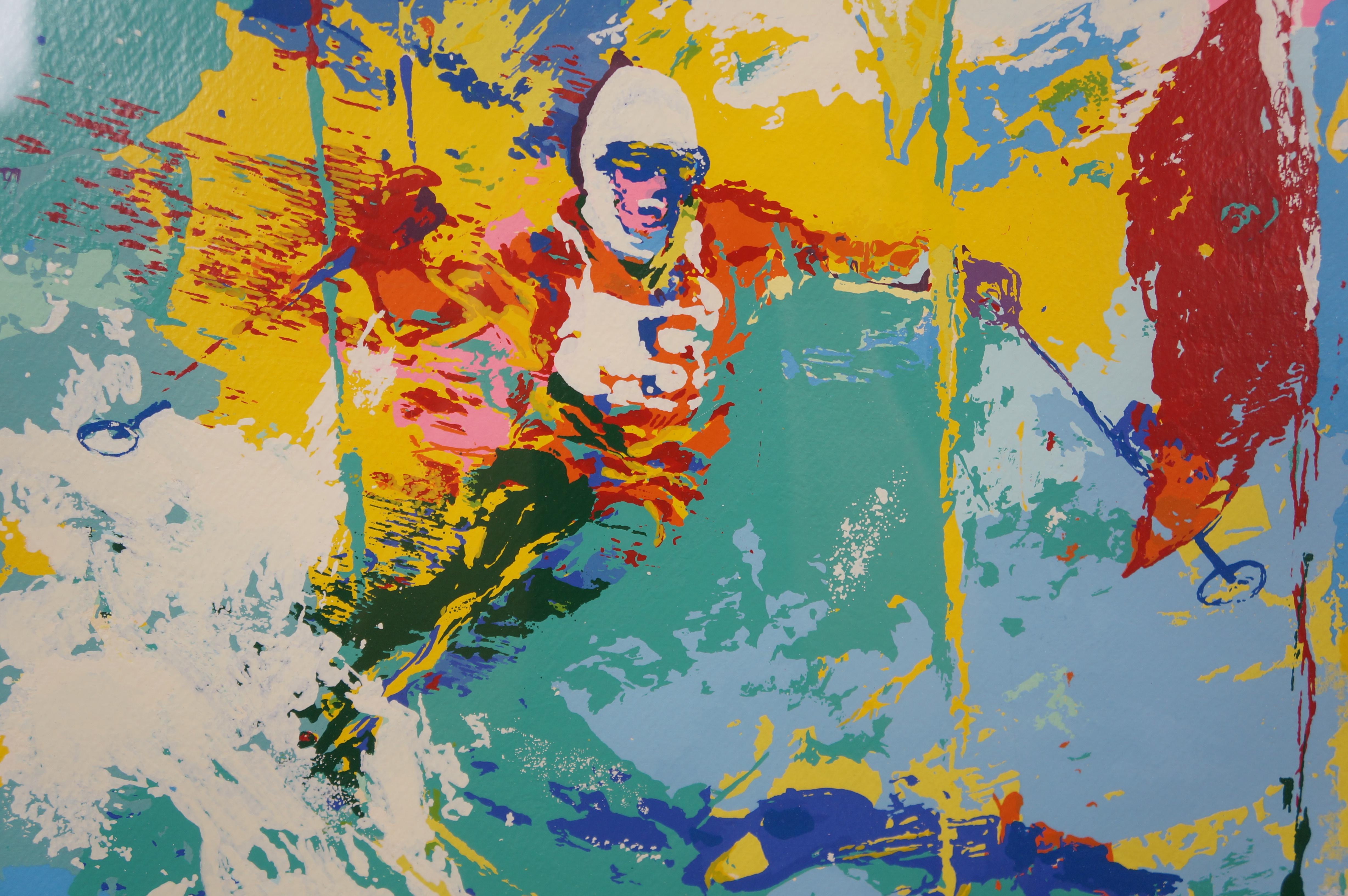 LeRoy Neiman 1973 signiert Abfahrtslauf Olymp Skifahrer Serigraphie drucken 36
