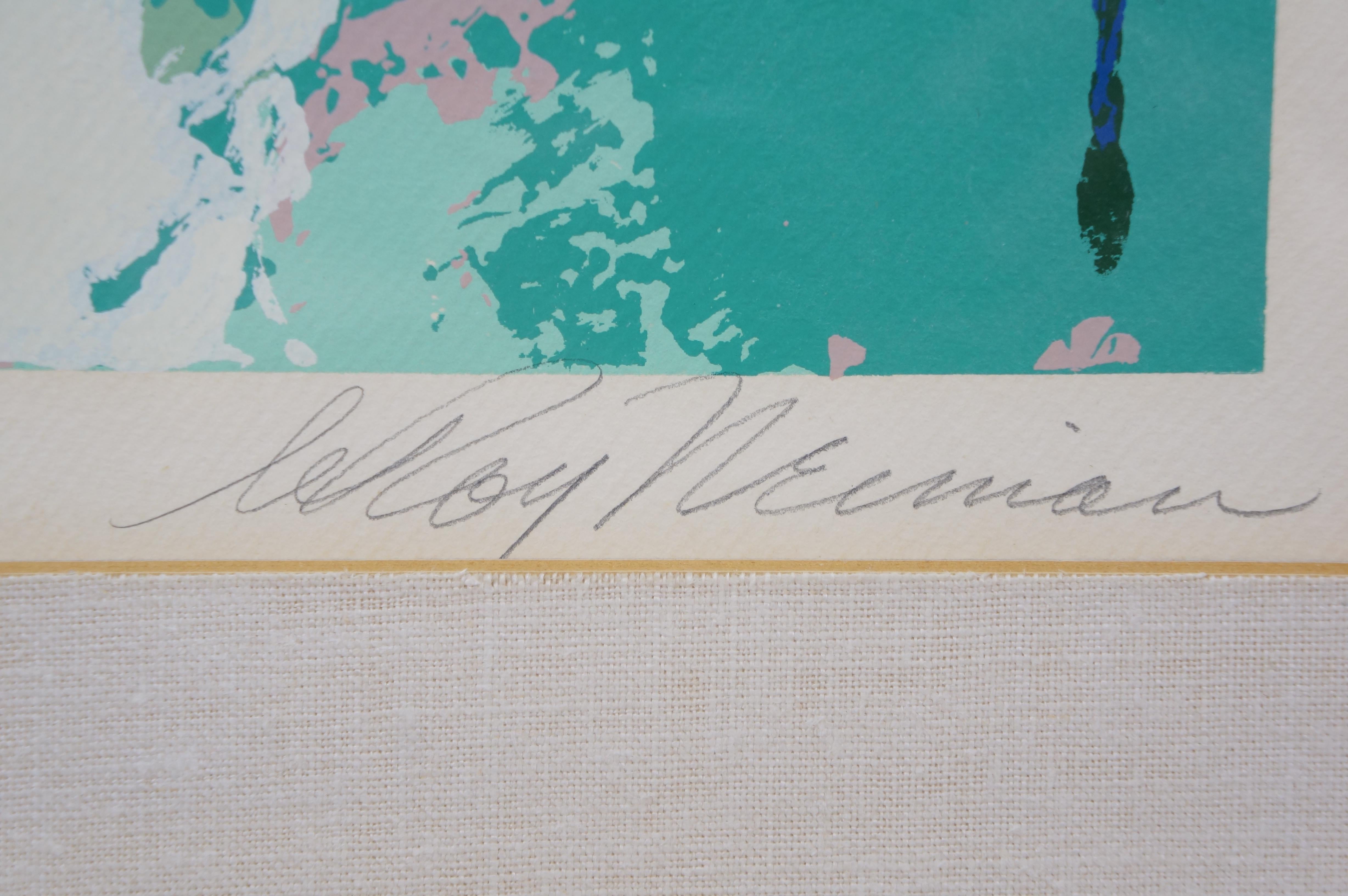 LeRoy Neiman 1973 signiert Abfahrtslauf Olymp Skifahrer Serigraphie drucken 36