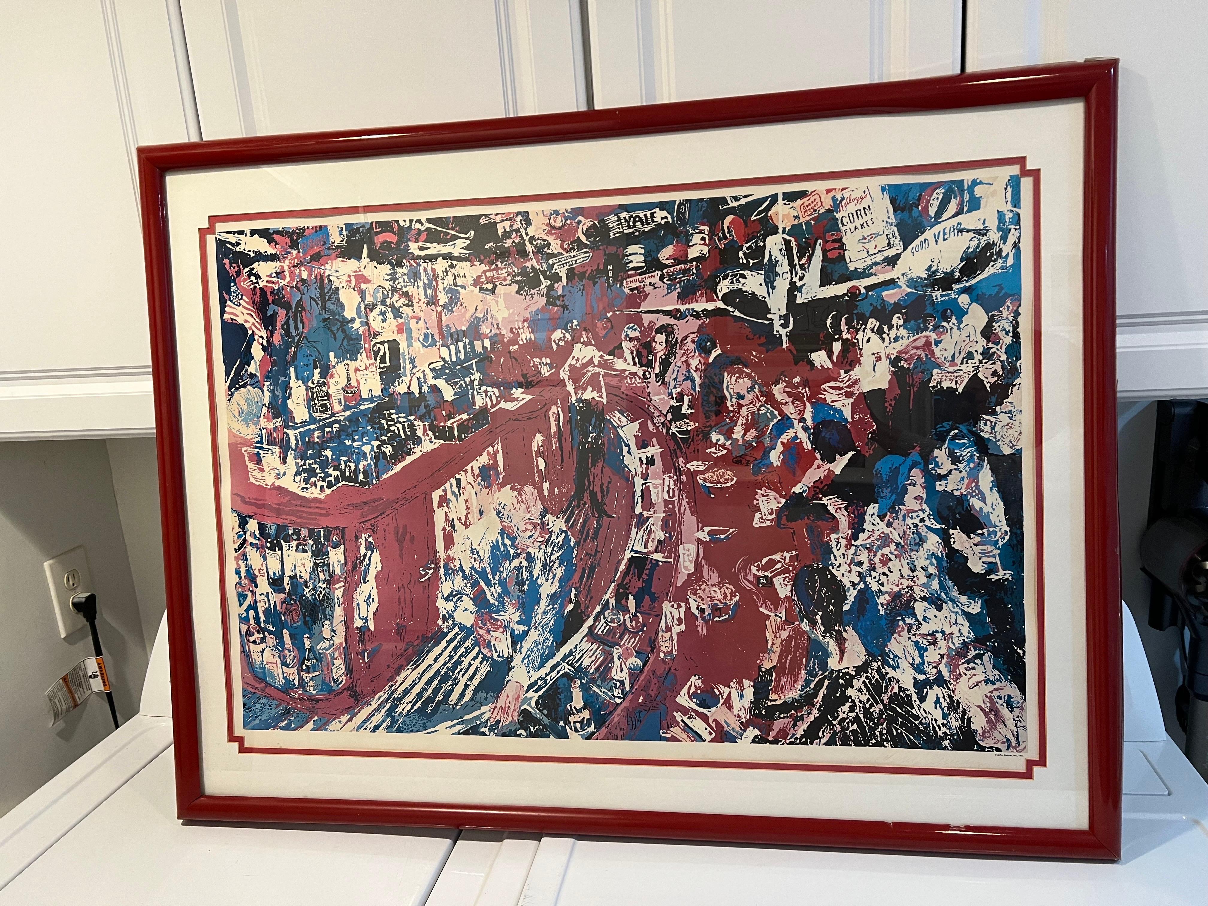 Leroy Neiman 1977 Club 21 Signed Print. Signed lower right but faded. Original 1977 print in custom frame and matting. Red plastic fame and plexiglass overlay. Rare collectible piece of art. 
History of Club 21:
The first version of the club opened