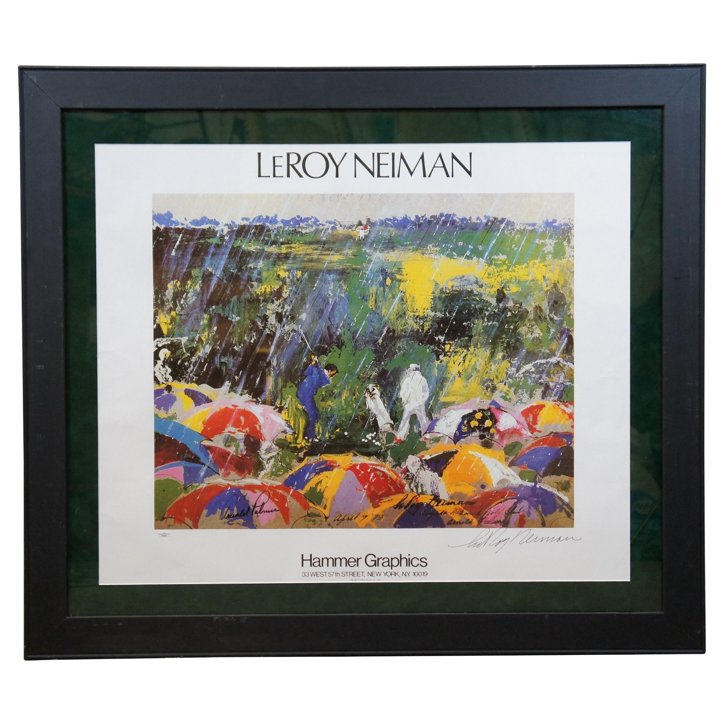 Leroy Neiman Arnold Palmer Arnie bajo la lluvia Póster de golf doble firmado 37" (37 cm)