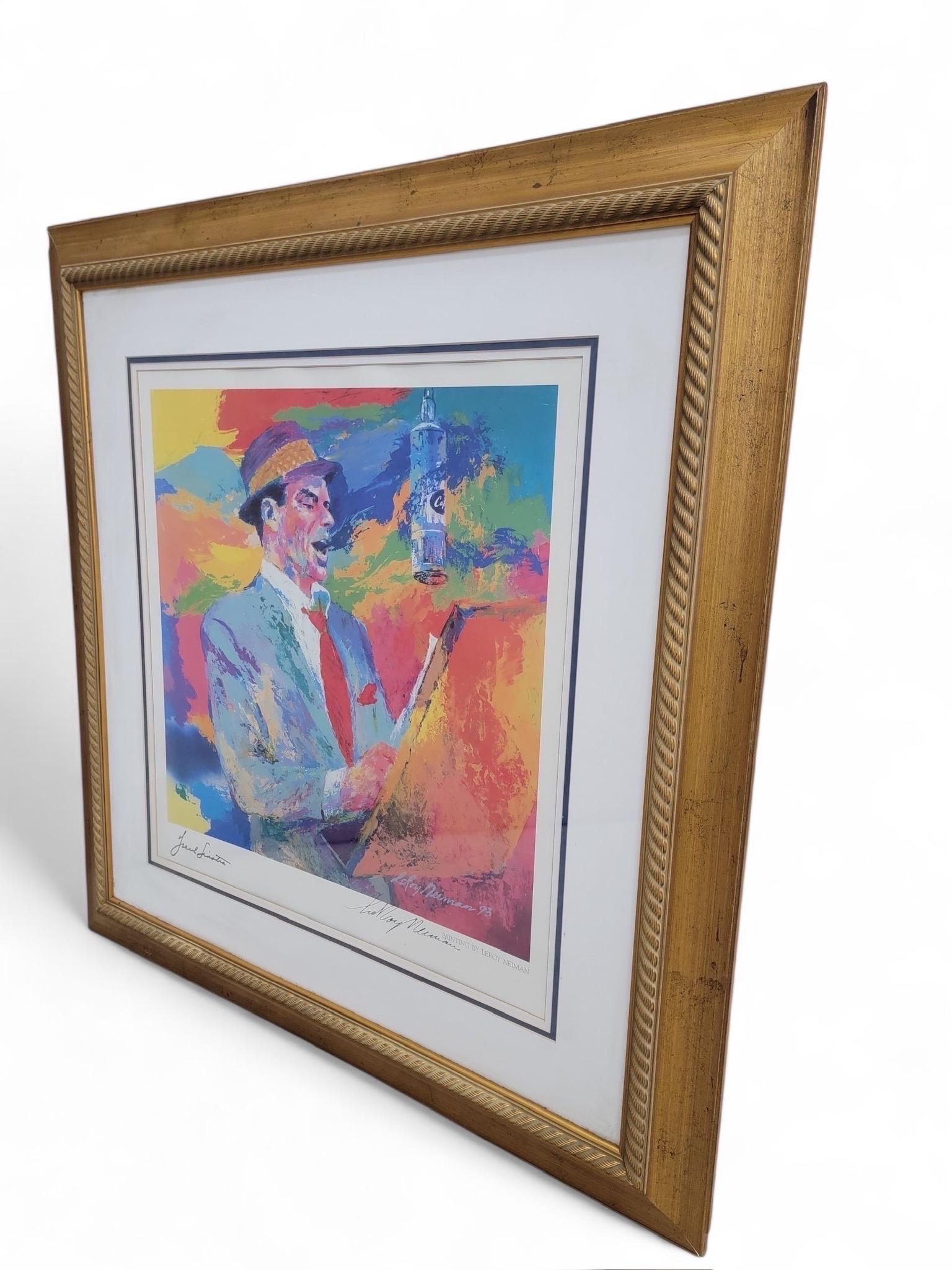Glass Leroy Neiman Frank Sinatra Custom Framed & Hand Signed Lithograph For Sale