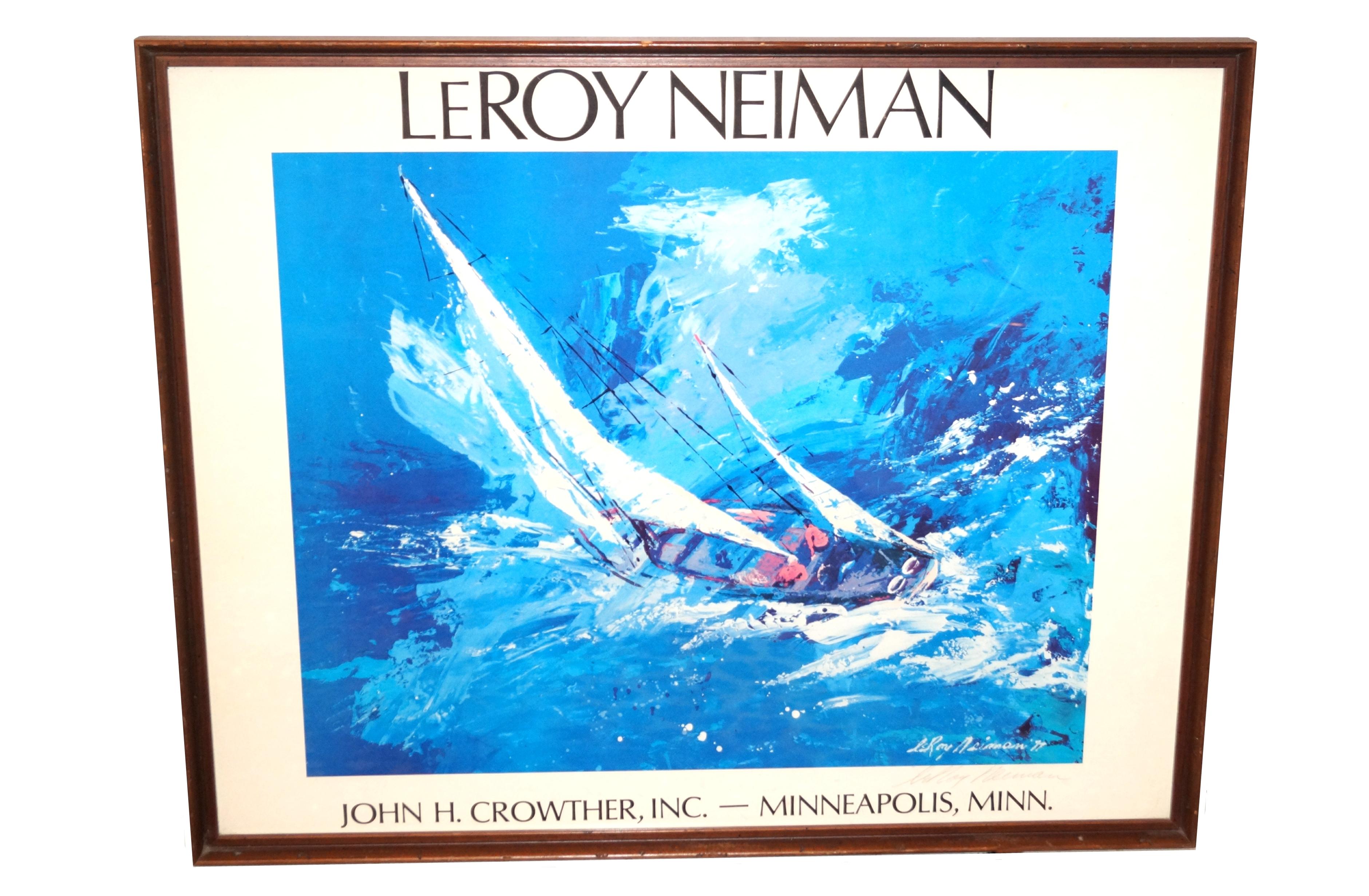 1977 LeRoy Neiman John H. Crowther Litografía offset Póster firmado a lápiz con certificado realizado en 1979. Precioso Velero Náutico Vela y Mar . Enmarcado con cristal.. Debido a los reflejos en el cristal, hace que la parte blanca exterior