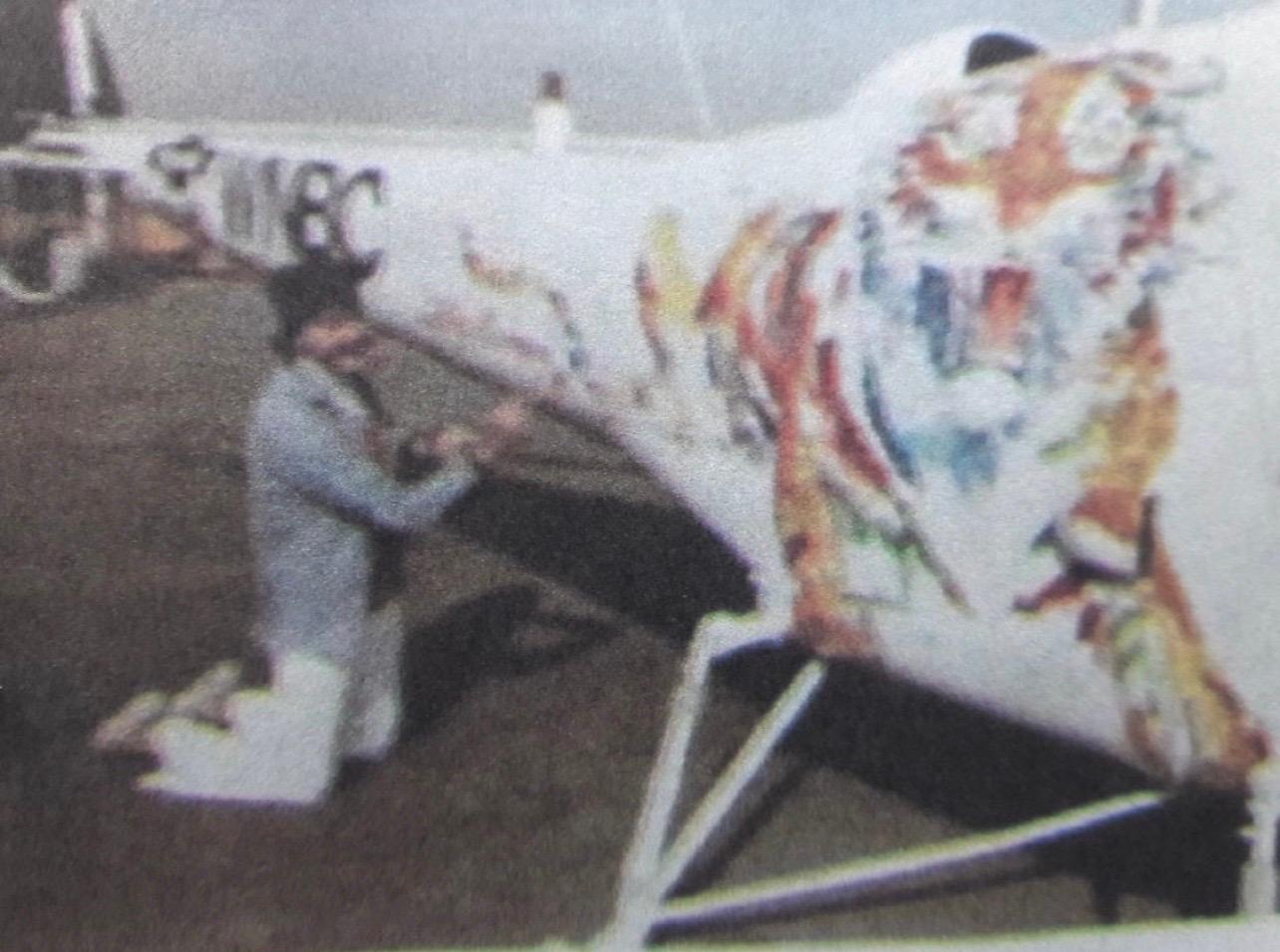 Post-Modern Leroy Neiman, Original Painting One of a Kind Helicopter Fuselage Flying Tiger For Sale