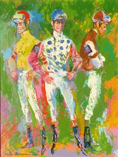 3 études d'un Jockey, peinture à l'huile expressionniste de LeRoy Neiman