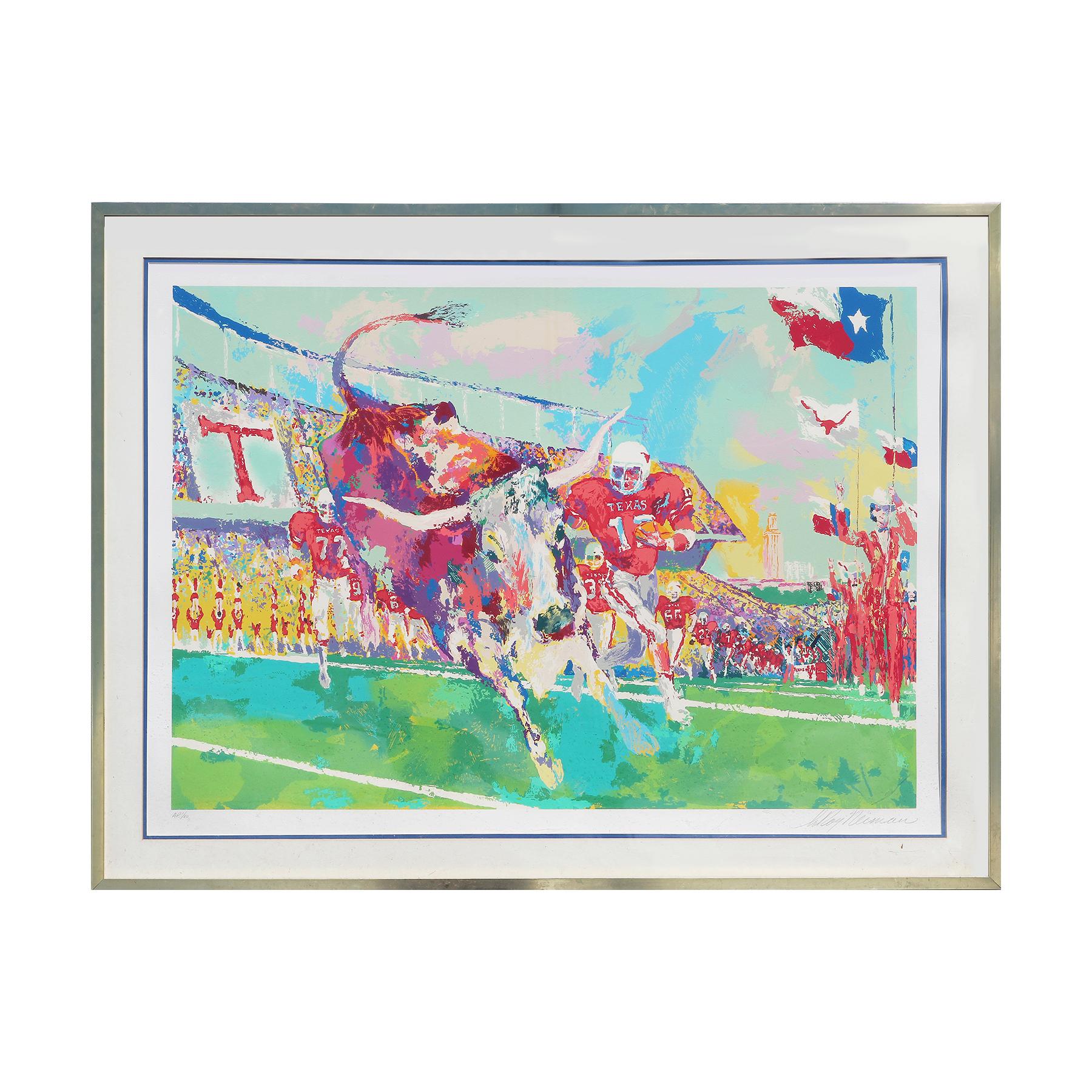 Leroy Neiman Figurative Painting - Colorful Abstract Contemporary Texas Longhorn Football Game Lithograph 