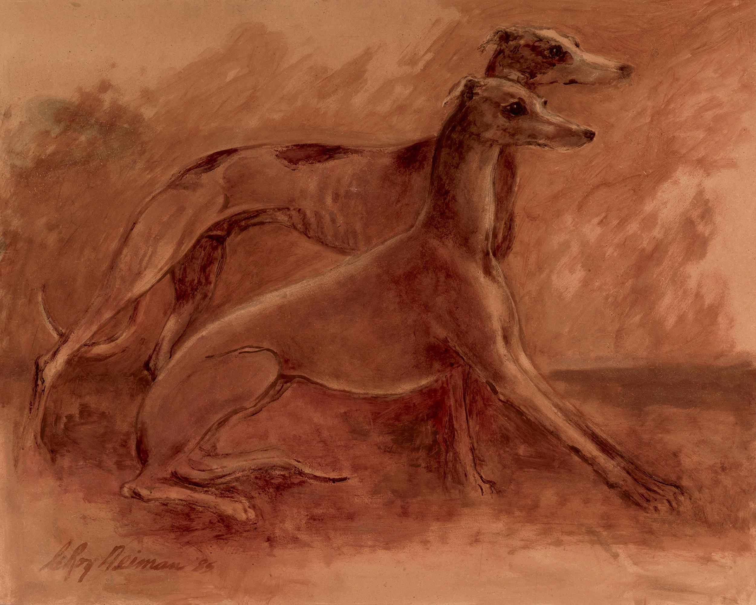 Leroy Neiman Animal Painting - Greyhounds