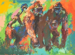 Vintage Leroy Neiman Gorilla Family Serigraph Signed Painting Art African Wildlife