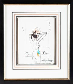 Leroy Neiman Mixed Media Orig Painting Drawing Female No Nude Show Girl Ceasar's