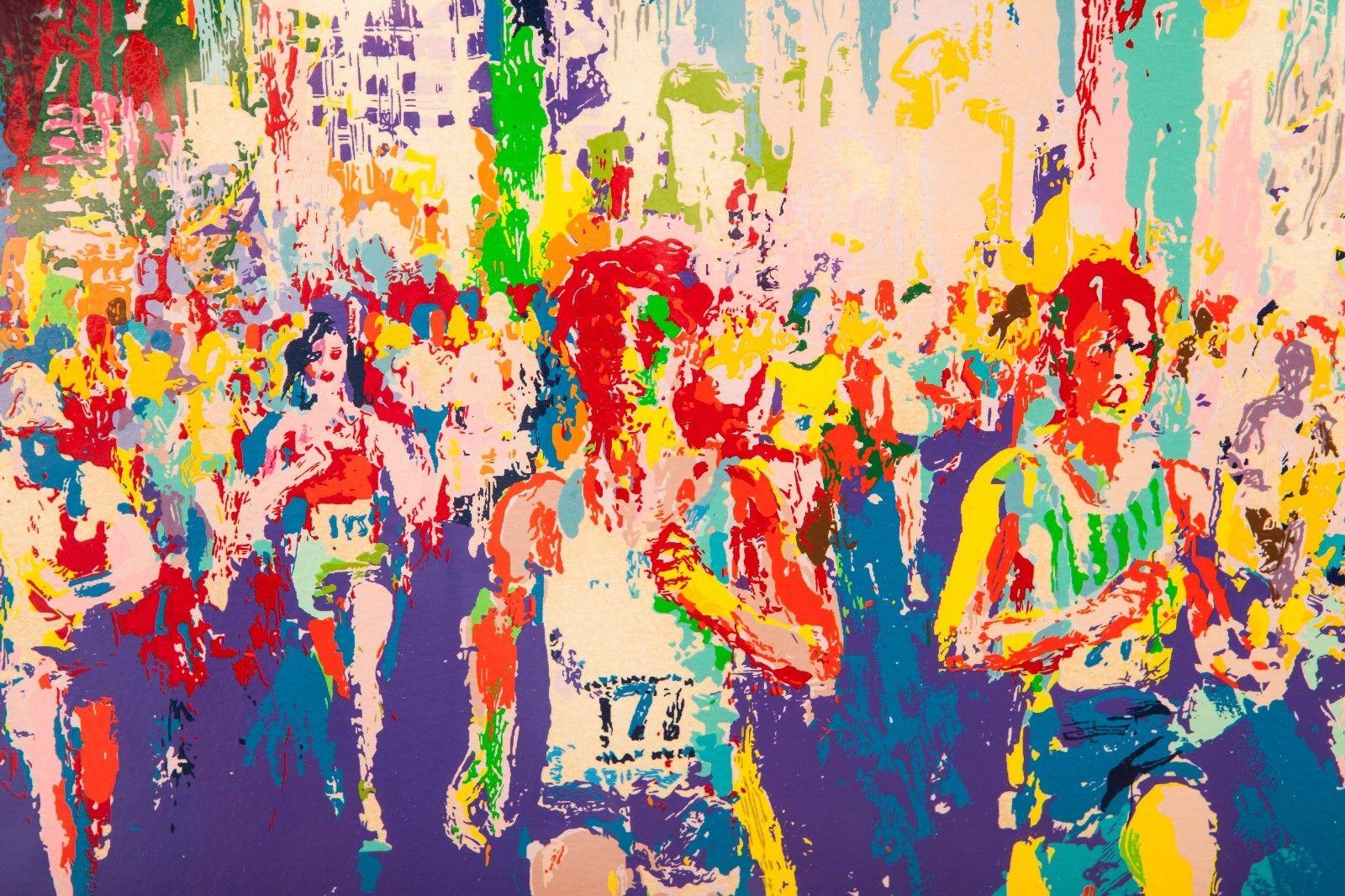 LeRoy Neiman New York Marathon Skyline Painting Art Large Artwork Signed For Sale 3
