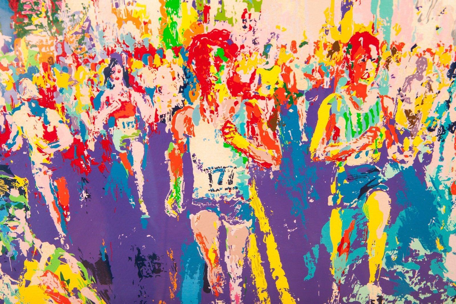 LeRoy Neiman New York Marathon Skyline Painting Art Large Artwork Signed For Sale 4