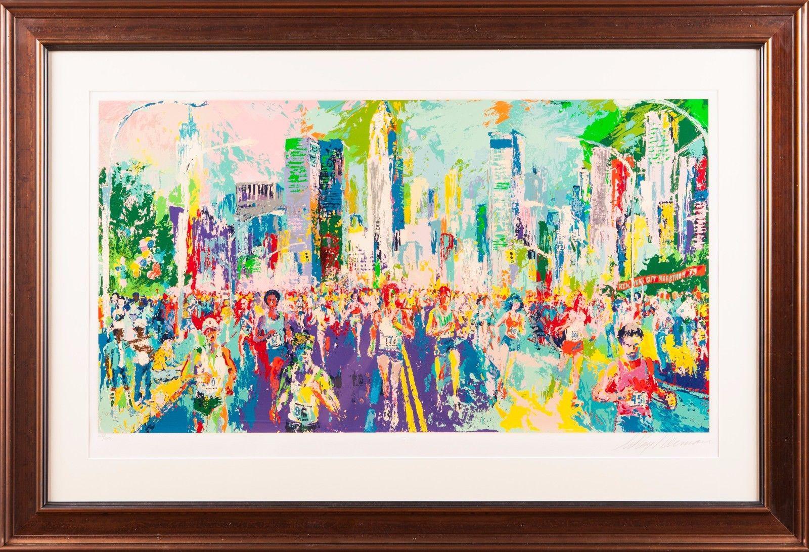 Leroy Neiman Still-Life Painting - LeRoy Neiman New York Marathon Skyline Painting Art Large Artwork Signed