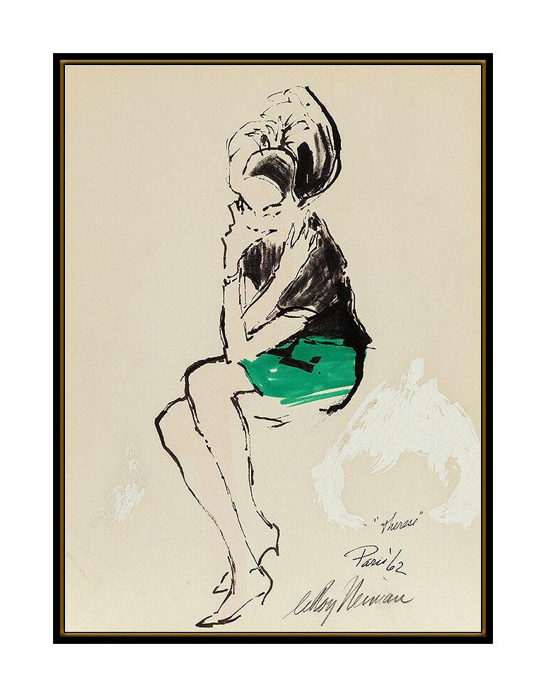 LeRoy Neiman Original Acrylic Painting Female Portrait Playboy Hand Signed Art - Beige Portrait Painting by Leroy Neiman