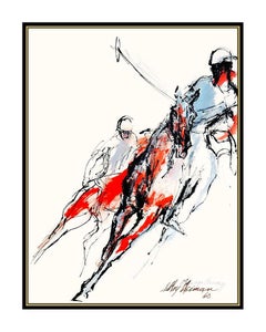 LeRoy Neiman Original Acrylic Painting Signed Horse Racing Artwork Polo Sports