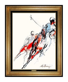 LeRoy Neiman Original Acrylic Painting Signed Horse Racing Artwork Polo Sports