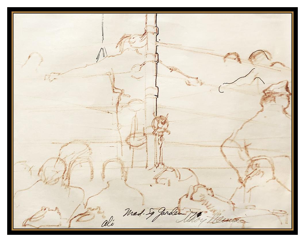 LeRoy Neiman Original Ink Drawing Signed Muhammad Ali Joe Frazier Boxing Artwork - Painting by Leroy Neiman