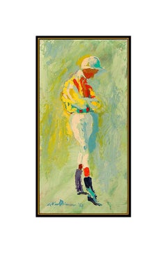 LeRoy Neiman Original Oil Painting on Board Signed Horse Racing Jockey Artwork