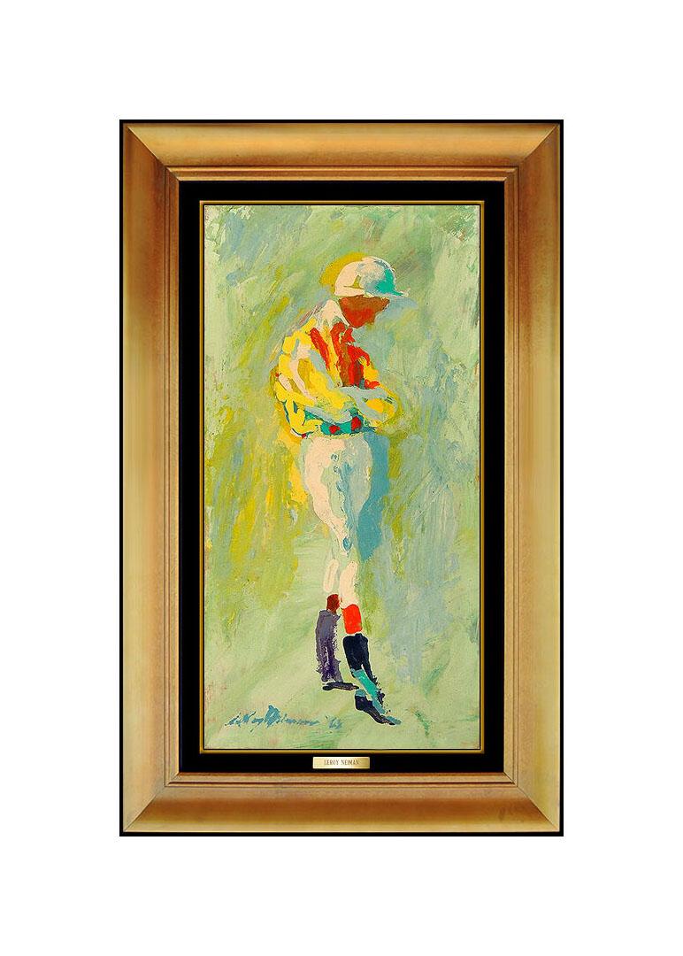 Leroy Neiman Landscape Painting - LeRoy Neiman Original Oil Painting on Board Signed Horse Racing Jockey Artwork