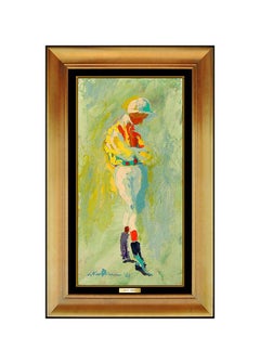 LeRoy Neiman Original Oil Painting on Board Signed Horse Racing Jockey Artwork