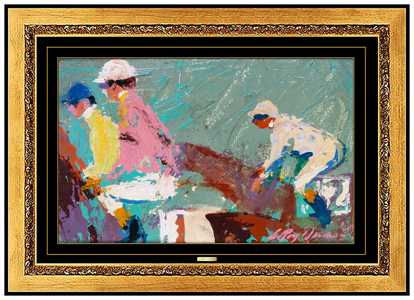 Leroy Neiman Animal Painting - LeRoy Neiman Original Oil Painting on Board Signed Horse Racing Jockey Sport Art