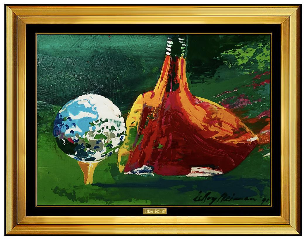 Leroy Neiman Figurative Painting - LeRoy Neiman Original Painting Oil on Board Signed Big Time Golf Framed Artwork