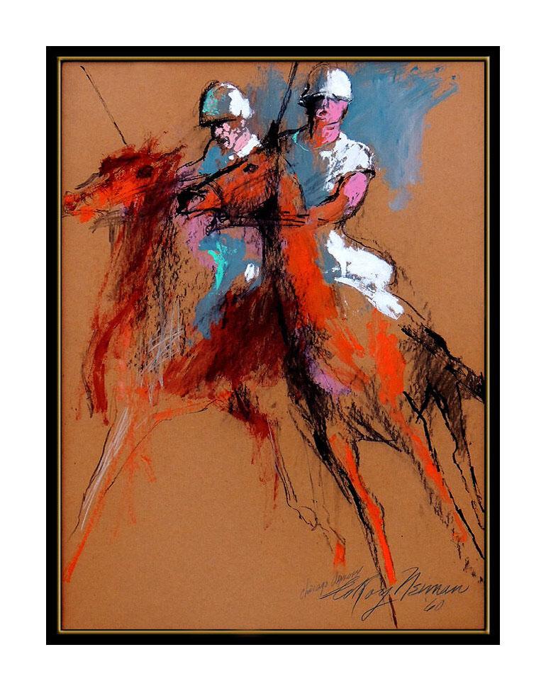 LeRoy Neiman Original Painting Oil On Board Signed Horse Sports Authentic Art - Brown Figurative Painting by Leroy Neiman