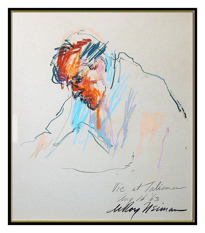 LEROY NEIMAN Original PAINTING Signed Oil Pastel Authentic Playboy Artwork SBO - Painting by Leroy Neiman