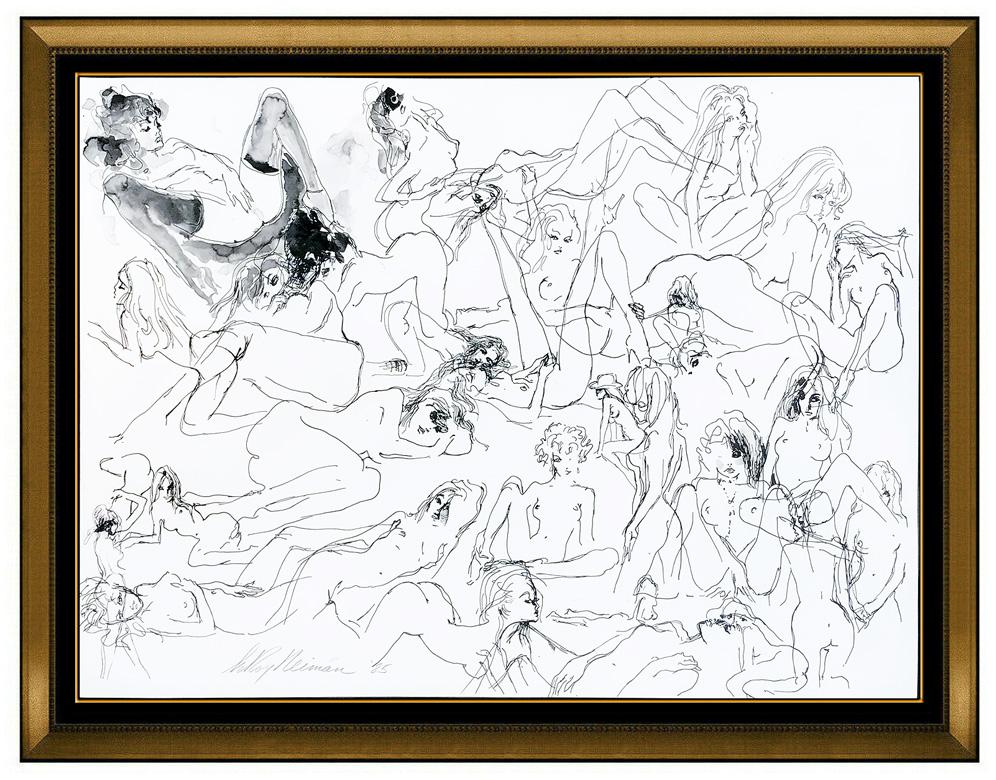Leroy Neiman Portrait Painting - LeRoy Neiman Original Watercolor Painting Large Playboy Nude Women Signed Art