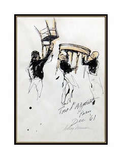 LeRoy NEIMAN Painting Original Gouache Signed Paris Playboy Art Bar AUTHENTIC