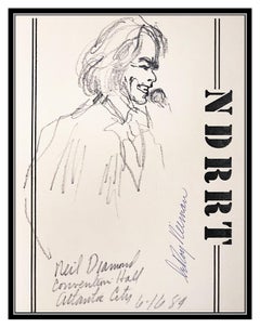 LeRoy Neiman RARE Original Ink Drawing Signed Neil Diamond Portrait Framed Art