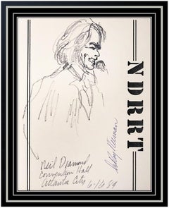 LeRoy Neiman RARE Original Ink Drawing Signed Neil Diamond Portrait Framed Art