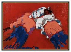 LeRoy Neiman RARE Original Oil Painting on Board Signed Sports Golf Frame Art