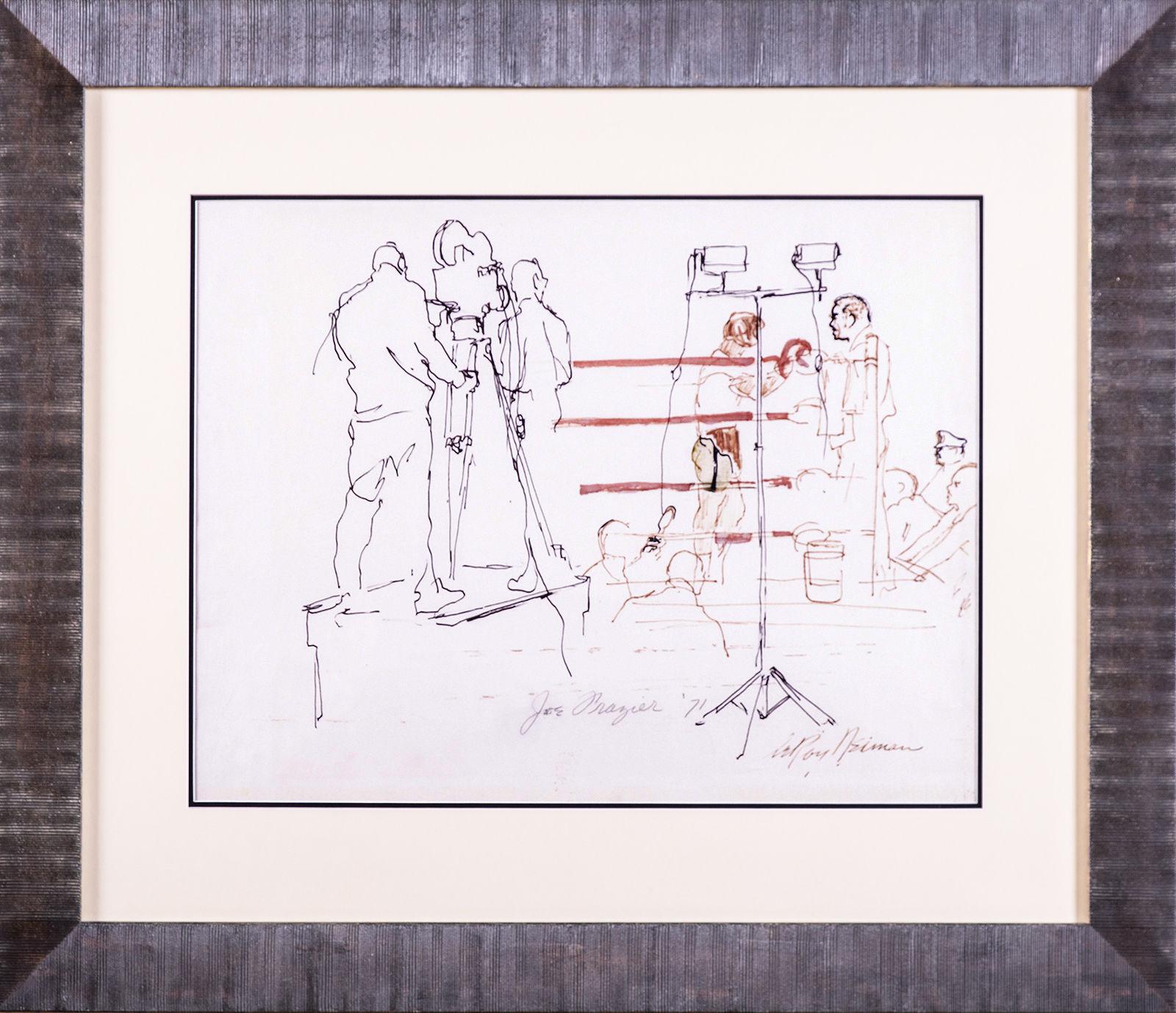 Artist: LeRoy Neiman, American (1921 - 2012)
Title: Joe Frazier
Medium: Original Ink Marker, Watercolor, and Felt Pen on Fine Fabriano Watercolor Paper
Size: 18" x 24"
Framed: 29 1/2" x 35"
Condition: This piece was well maintained and kept out of