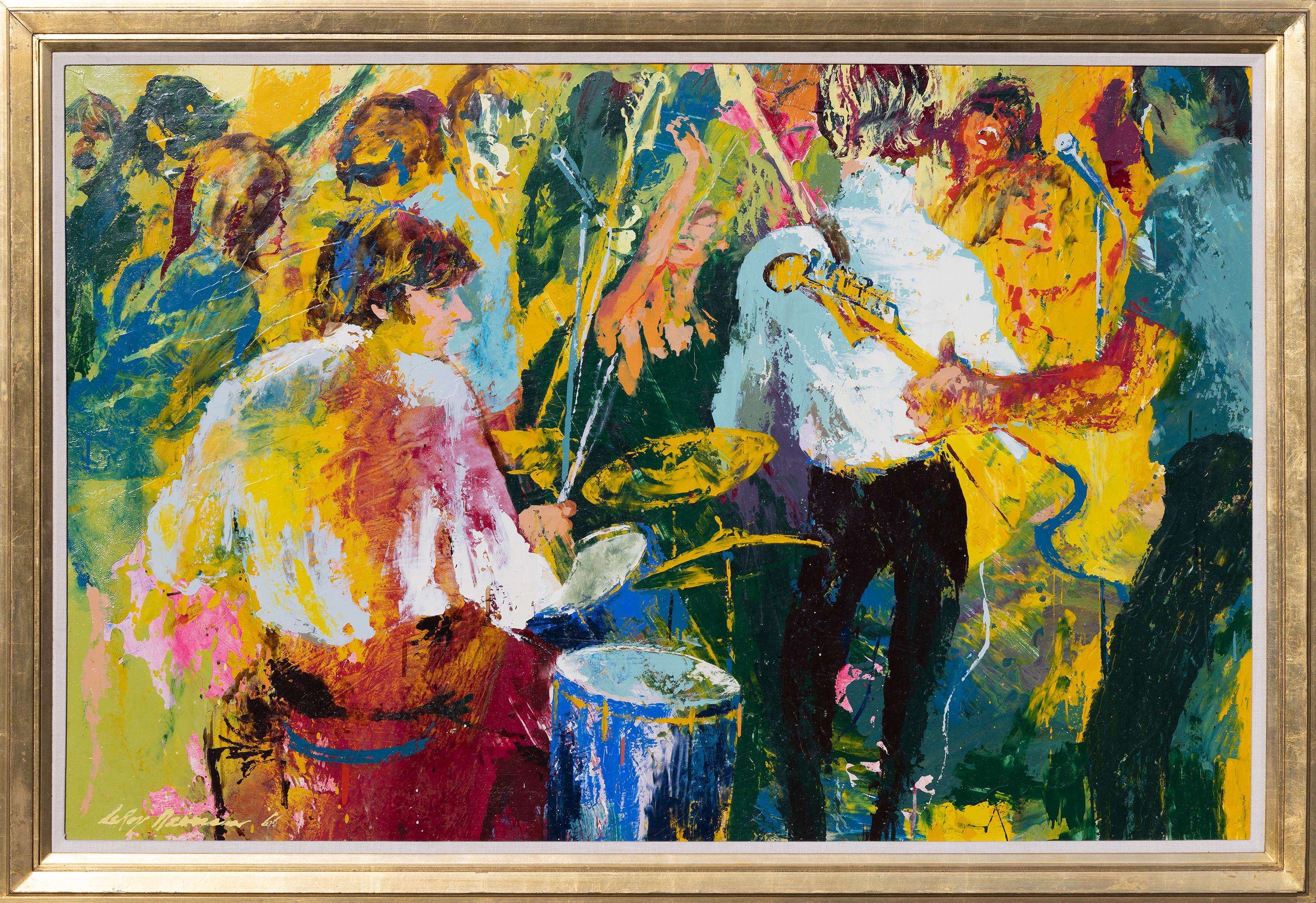 Polanski on the Drums at Dolly’s - Painting by Leroy Neiman