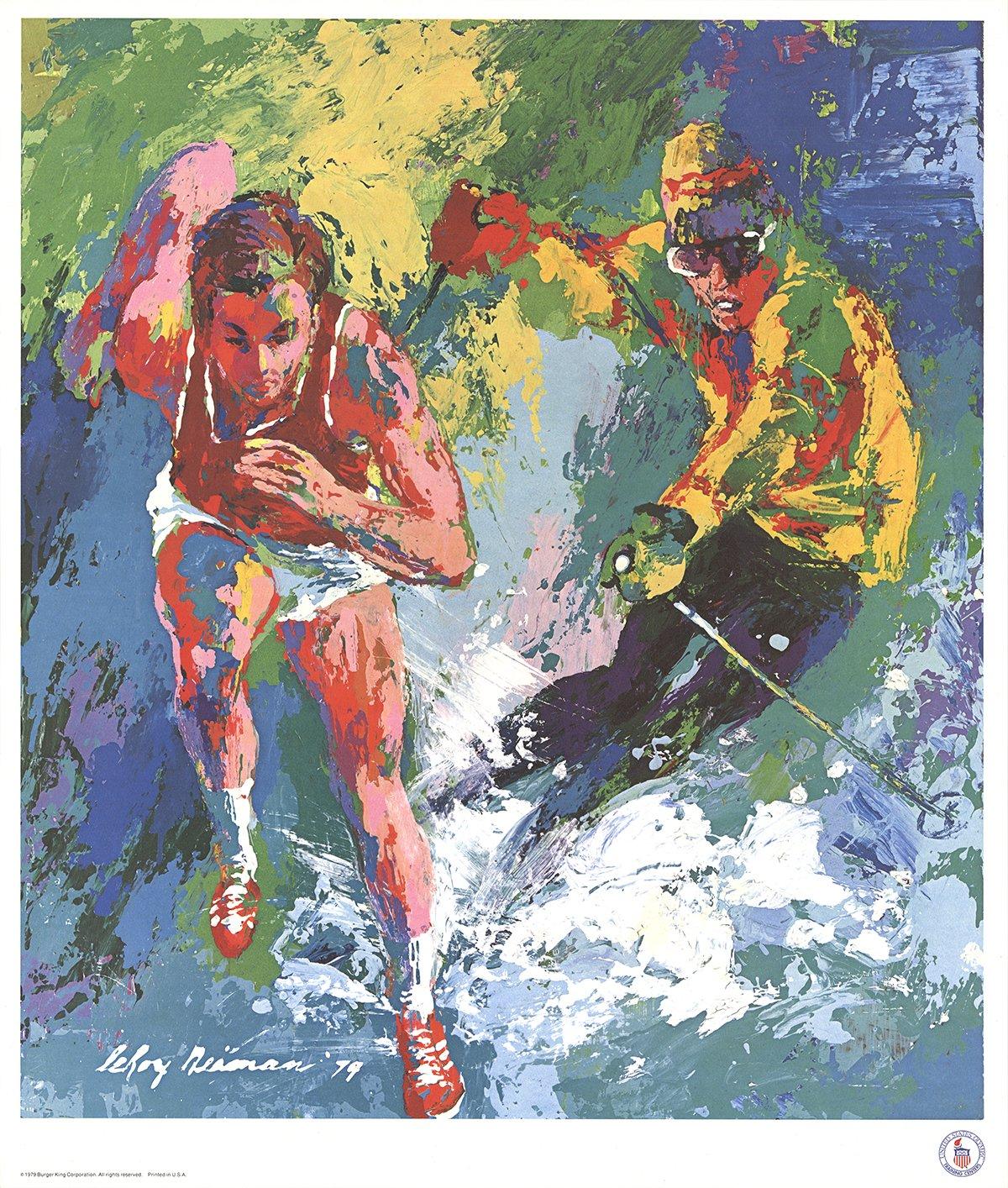 1979 After LeRoy Neiman 'Olympic Skier and Runner' Expressionism USA Offset - Print by Leroy Neiman