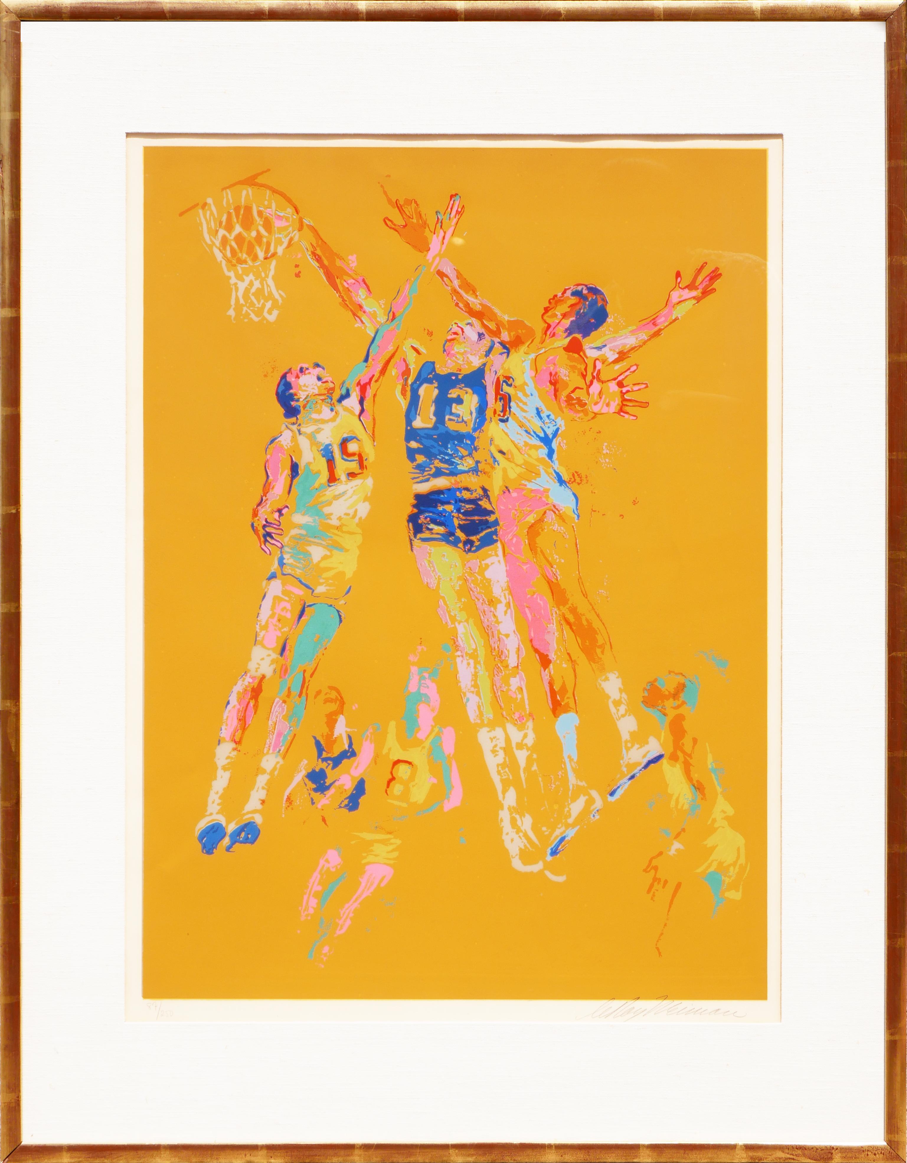 Leroy Neiman Abstract Print - "Basketball" Orange Toned Abstract Serigraph